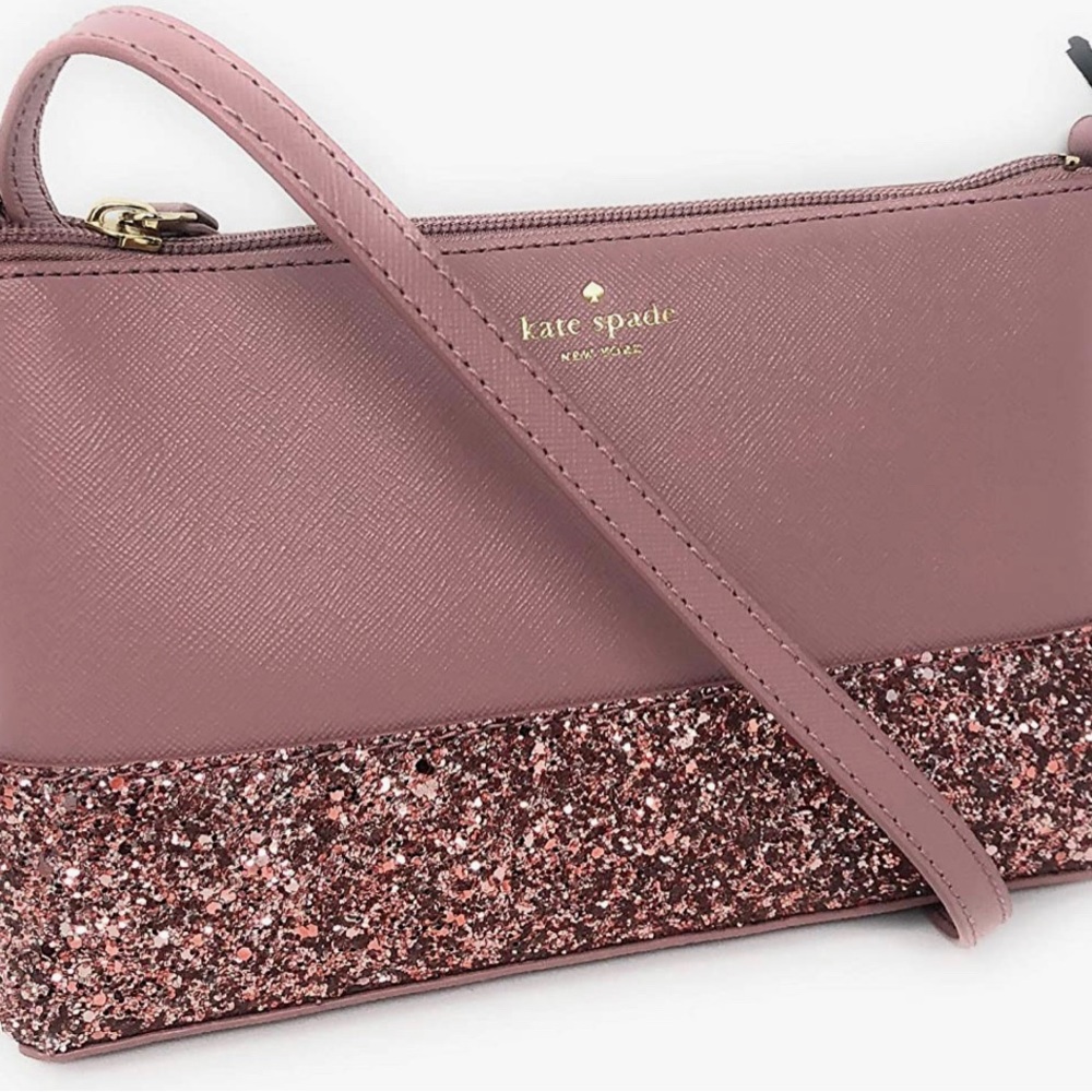 Kate Spade Ramey Greta Court Glitter Saffiano Leather Crossbody Bag Dusty Peony